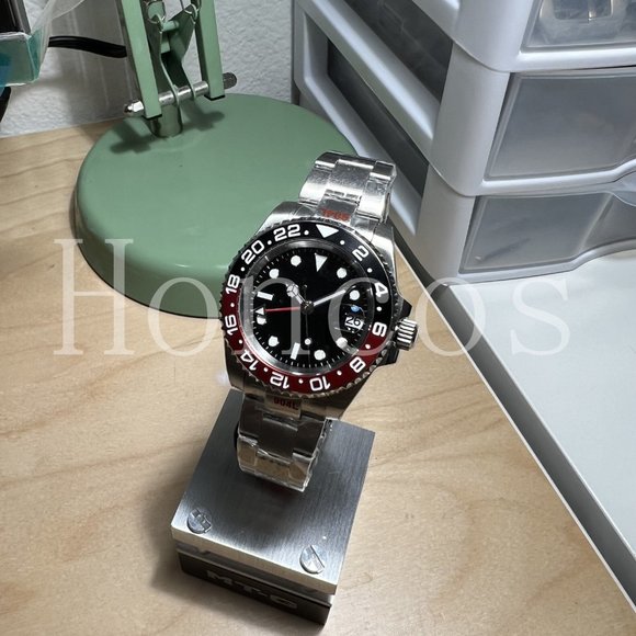 Custom Made Watch with GMT Automatic Movement Silver Case Red Black Coke - Picture 4 of 4
